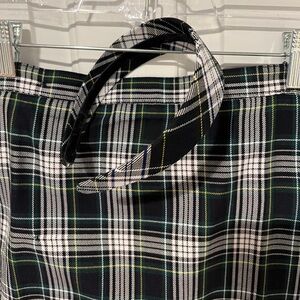 NWOT Girls Lands End White/Evergreen Plaid Skirt w/matching headband